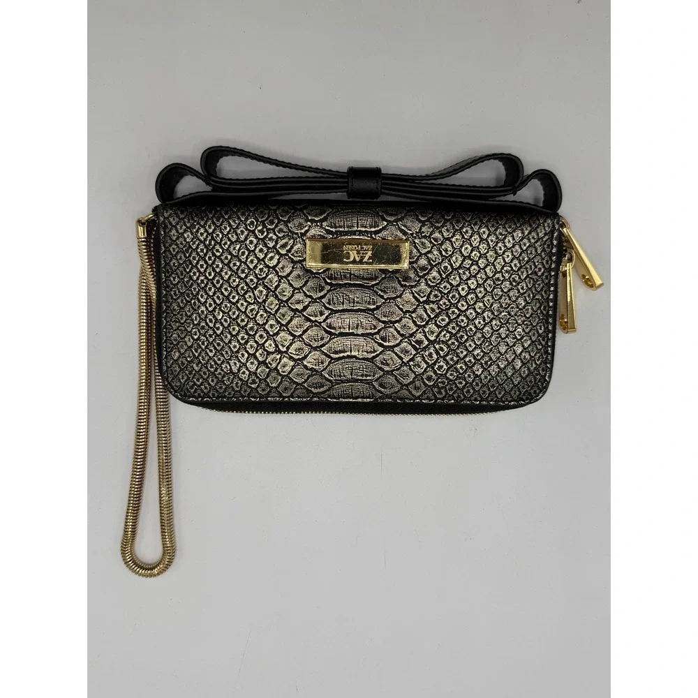 ZAC Zac Posen Metallic Snake Embossed Bow Zip Around Wristlet Wallet AS IS
